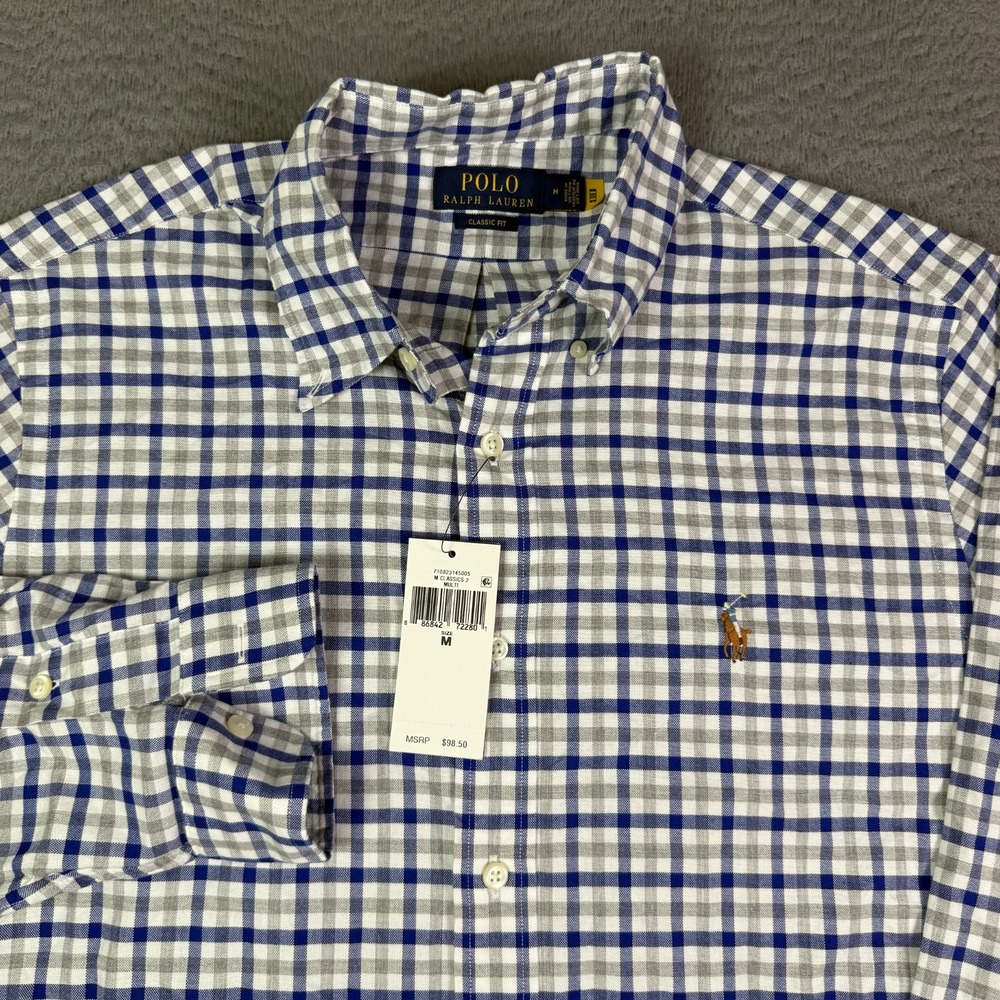 Polo Ralph Lauren Oxford Shirt Mens M Blue Plaid Classic Button Down OCBD NEW